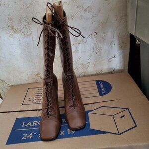 Vintage Brown Leather Lace Up "Grannie" Boots
